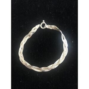 Sterling Silver 4mm Italian Flat Herringbone Braided Bracelet 6.75” 4.05g